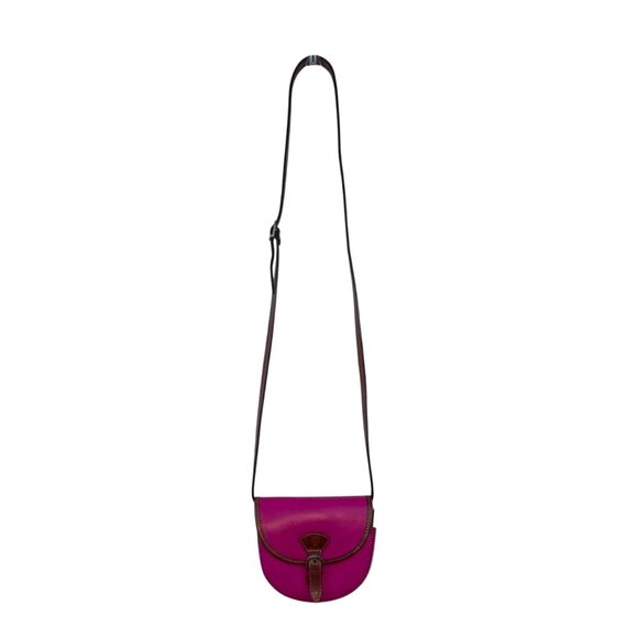 Handcrafted Fuchsia & Brown Leather Adjustable Strap Saddle Bag Sz S - Picture 1 of 11